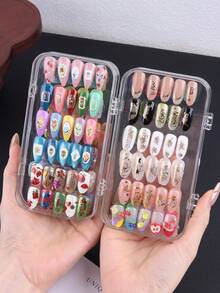 3-Fold Multifunctional Manicure Storage Box - Transparent Plastic Nail Care Storage Box, Fake Nail Display Case, Nail Tool Storage Box With Multiple Compartments, Comes With Adhesive Strips, Suitable For Jewelry, Travel And Home Use - Multicolor - View 5