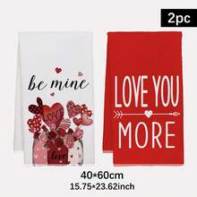 MEMNUN 2pcs Valentine's Day Red Mason Jar "Love You More & Be Mine" Text Pattern Kitchen Towels, 15.75*23.62in(40*60cm), Made Of Super Soft Absorbent Microfiber, Perfect For Dish Drying, Tea Cups, Bathroom & Dining Decor, Cooking & Baking - Multicolor - View 2