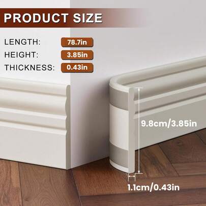 1 tấm ván chân tường NBR rộng 3,85" x dài 78,7" dễ lắp đặt, bóc ra và dán, trang trí ván chân tường linh hoạt - Tấm ốp tường bằng nhựa vinyl tự dính và đế có rãnh, thiết kế hiện đại cho cạnh tủ bếp và mặt bàn, trang trí nhà cửa | đường viền gọn gàng | trang trí tự dính, trang trí và phụ kiện nhà bếp, dùng cho tường, nhà cửa (màu be)