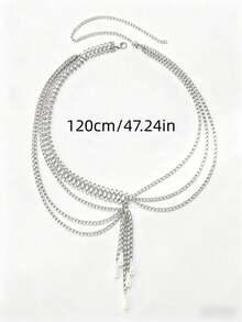 1PC Women's Retro Plus-Size Street Multi-Layer Figure-8 Chain Waist ChainPractical & VersatileMultiple Sizes AvailableSuitable For Daily Clothing Decoration, Weddings, Gatherings, As A Graduation Or Birthday Gift - Silver - View 10