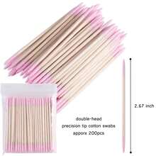 About 100Pcs/Pack Double Headed Nail Polish Wiping Wooden Stick ,Small Tip Double Head Tattooed Eyebrows Beauty Makeup Tools For Wiping,1/2/3/4/5/10/20pack For Packaging Method - Pink - View 2