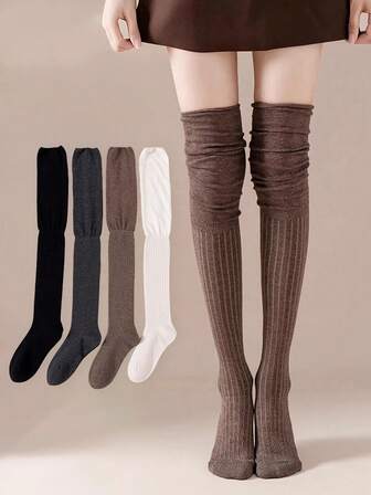1/2/4 คู่ ถุงเท้ายาวเหนือเข่า วินเทจ สำหรับผู้หญิง