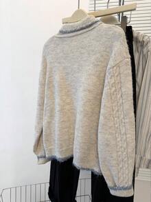 JIANHU 甜心纽扣针织开衫，复古麻花毛衣，适合圣诞节和冬季礼物 - 杏色 - 查看 3