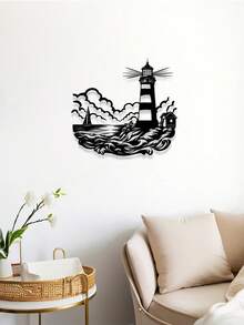 1pc Decorative Nautical Lighthouse Iron Wall Sculpture - Outdoor Seaside Villa Wall Decor, Iron Lighthouse Bathroom Decor, Indoor/Outdoor Hanging Decoration, Elegant Home Patio Balcony Decor, Housewarming Gift