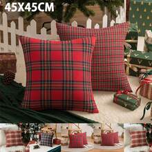 Fundas de almohada cuadradas de 45x45cm, fundas de cojines a cuadros de tartán escocés de Navidad, almohadilla para sofá cama, decoración de, funda de almohada con copos de nieve - 1 pieza rojo verde - Ver 3