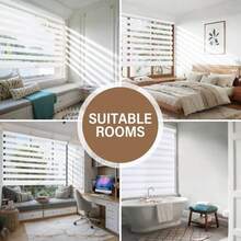 SLAW Cordless Zebra Blinds For Windows Pull Down Roller Window Shades Dual Layer Light Filtering Privacy For Day And Night Free-Stop Door Shades For Home Easy To Install 20" W X 72" H White - 白色 - 查看 6