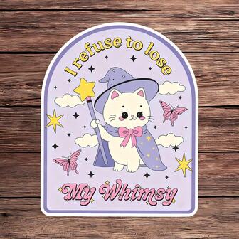 1 Stück süßer Zauberkatzen Aufkleber, "Ich weigere mich zu verlieren" Laptop Aufkleber, Kawaii Hexenkatze Vinyl, Pastell Heilung Geschenk, wasserfester Abziehbarer Aufkleber für Trinkflasche, langanhaltend verspielter Katzen Wasser Flasche Aufkleber, angesagter lila Katzen Notizbuch Vinyl, perfektes Geschenk für Katzen Fans