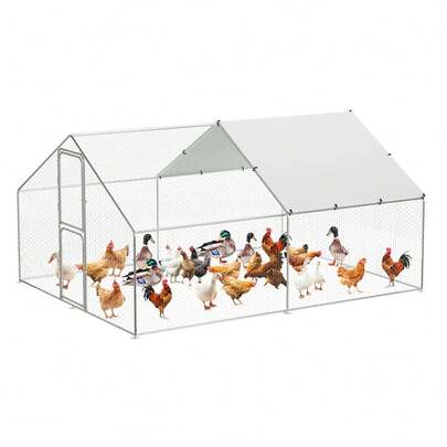 Techigher Large Metal Chicken Run, Walk-In Poultry Cage, Spire-Shaped ChickenCoop With Waterproof And Anti-Uv Cover For Outside,Backyard And Farm