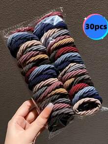 30/60pcs Women Seamless Elastic Hair Ties - Geometric Design Hair Bands, Suitable For Curly And Thick Hair, Colorful Patterns And Black, Various Style Hair Accessories Including Red, Blue, Yellow, Pink, Purple, Etc. - Multicolor - View 6