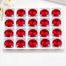 Rivoli Round Shape, 6mm,8mm,10mm,12mm,14mm,16mm,18mm, Glass Multi Colors Fancy Ellipse Shiny Handmade Sliver Metal Claw Base, Sewing Crystal Hand Sewn Rhinestone Decoration Beads Flat Back With Holes Gems DIY Accessories Sew On Stones Strass For Decorating Clothes, Dress, Bags, Shoes, Brooches, Earrings, Handicrafts - Rose Red - View 27