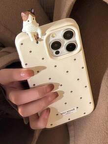 JS3O GUCADI 1pc Mocha Brown White Label Wave 3D Cute Cat Soft Phone Case For IPhone 16 15 14 13 12 Series Premium Texture Anti Drop Waterproof Shockproof Scratch Resistant - trắng - Xem 5