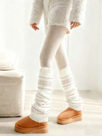 1 Pair Autumn/Winter Korean Style Fair Isle Snowflake Knit Thicken Leg Warmers