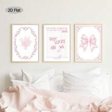 3 Pieces Pink Bows Wall Decor Cream Style Decorative Painting Aesthetic Canvas Hanging Picture Nordic Print Picture Girls Bedroom Apartment Living Room Birthday Present Decor No Frame Gifts Graduation