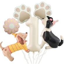 Set de 6 globos de aluminio con diseños de perros salchicha, perros pastor y huellas de perro, adecuados para decoraciones de fiestas de mascotas y fiestas de cumpleaños - Multicolor - Ver 3