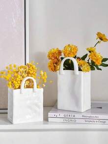 1pc White & Gold Handbag Shaped Resin Vase, This Handbag Vase Is Perfect For Displaying Fresh Flowers On Coffee Tables, Dressers, Living Rooms And Bedrooms, Adds A Charming Modern Vibe To Home Decor, Suitable As A Valentine's Day Gift - Multicolor - View 4