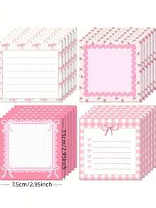 4pcs Cute Bow Memo Pads, Ribbon Notepad, Stationery For Women & Students, Party Favors (Pink), Adorable Planner, Lovely Sticky Notes, Stationery, Memo Pad, Notebook, Student Supplies, Memo Pad, Memo, Christmas Memo, Desktop Accessories, Fun Sticky Notes, Valentine's Day Decor - 彩色 - 查看 3