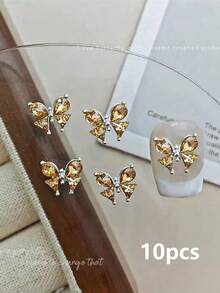 10pcs Sparkling Butterfly Zirconia Nail Art Decorations, Elegant Bowknot, Heart Rhinestone Alloy Nail Jewelry - Multicolor - View 8