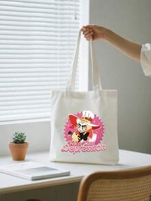 2 piezas/1 Set Bolso de lona con estampado "Supera la depresión", bolso de hombro para viajes y uso diario, bolso de compras, opción ideal como regalo, bolso plegable de viaje, bolso de lona, bolso de fin de semana, organizador de viaje de gran capacidad, artículos esenciales para cruceros y vacaciones para hombres y mujeres - Multicolor - Ver 4