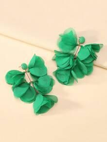 1 Pair Handmade Green Fabric Flower Tassel Earrings, Exaggerated Fashion Jewelry, Suitable For Party, Prom, Beach Vacation - Green - View 2