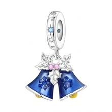 CYMYSS 1 件圣诞雪花铃铛吊坠珠，镀铜银材质，镶嵌立方氧化锆，女士吊坠饰品，冬季及圣诞节节日珠宝礼物