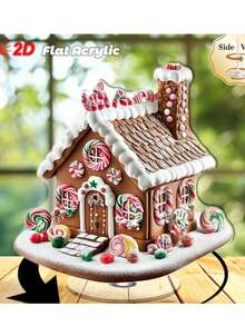 Klassische 2D flache Lebkuchenhaus Statue aus Acryl - Tischdekor Weihnachtsschild und Plakette, vielseitige Boho-Stil Tischdekoration, ideales Weihnachtsgeschenk, Text auf Englisch, ohne Strom