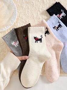3-Pair Pack Women's (Best-Seller) Pointelle Chunky Rib Bow Cat Mid-Calf Socks – All-Season/Japanese-Style Elegant Long Socks, Versatile Chunky Rib Design | Wholesale | Random Colours | Must-Have Fashion Essential - Multicolor - View 2