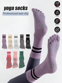 1/2/3/4/7 双装女士多色专业瑜伽袜，防滑硅胶抓地普拉提健身袜，踝袜/膝袜，透气，适合春夏秋冬穿着 - 彩色 - 查看 3