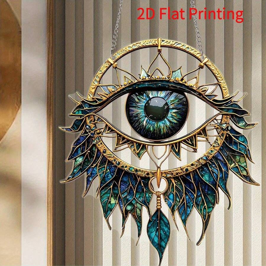 1pc Best Seller. [Evil Eye Dream Catcher] Mysterious Dreamlike Acrylic Evil Eye Dream Catcher/Sunlight Net - Indoor Wall Decor, No Power Source, No Feathers. Suitable Spring Decor And Gift For Ladies And Wives (Please Peel Off The Protective Film On The Product Surface Before Use)