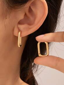 1 Pair Luxury Minimalist Round Circle Hoop Earrings, High-End Design, Gold Color - Gold - View 4