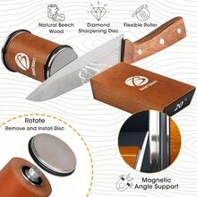 Rolling Knife Sharpener Kit, Kitchen Knife Sharpener Set, Knife Sharpening Tools, 15 20 Degree Sharpening Kitchen Knives, And Ceramic Discs, Leather Strop, Polishing Compound - Red Brown - 查看 5
