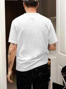 Men's Slim Fit Letter Print Round Neck Short Sleeve Casual T-Shirt, Summer - White - View 2