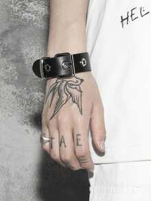 1pc Punk Style Rivet Personalized Fashion Couple Leather Bracelet, Rock Gothic Style Wristband, Suitable For Daily Wear - Black - View 9