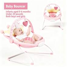 Baby Bouncer,Portable Baby Bouncer For Infant,Modern Baby Bouncer Seat,Infant Bouncers With Music For Babies 0-6 Months Up To 20 Lbs Lightweight For Indoor And Outdoor As Hallowee & Christmas Gifts - Pink - View 2