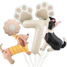 Set de 6 globos de aluminio con diseños de perros salchicha, perros pastor y huellas de perro, adecuados para decoraciones de fiestas de mascotas y fiestas de cumpleaños - Multicolor - Ver 10