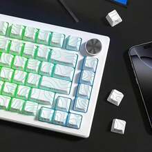 130+ Keycaps Set, White Iso-Height Keycaps (Keycaps Only), Line Crack Backlit Side-Printed Keycaps Compatible With 104/98/87/75/68/64/61 Keys - White - View 3