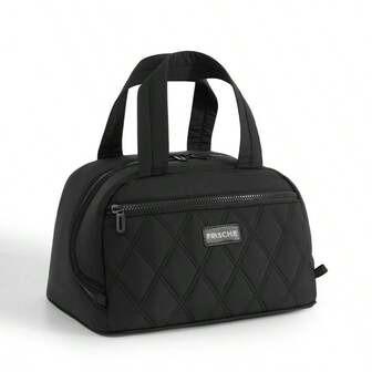 Non-Food Contact Insulated Picnic Basket Tote Bag, Quilted Diamond Pattern Thermal Lunch Bag With Zipper Closure For Outdoor Beach Camping, Large Capacity Food Carrier Handbag