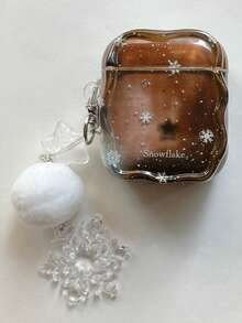 Autumn/Winter Brown Tie-Dye Snowflake Decor Compatible With Airpods 4 Protective Case, Pro 3rd Gen, Apple Earphone Case 2nd Gen Wireless Bluetooth, 3 Soft Full Cover Case For Women - Multicolor - View 3