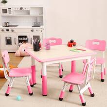 Techigher Kids Table And 4 Chairs Set, Height Adjustable Toddler Table And Chair Set With Graffiti Desktop, Children Multi-Activity Table For Ages 2-8 - 粉色 - 查看 8