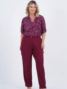 Women's Plus Size 3/4 Sleeve Shirt - Cedar - 酒紅色 - 查看 9