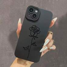 Rose Pattern Phone Case, 1 Count Soft  Cellphone Protective Case, Shockproof Mobile Phone Cover For IPhone 11 12 13 14 15 16 17 Pro Max - Black - View 7