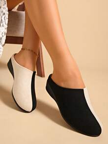 Women's Casual Versatile Commuting Contrast Color Block Wedge Loafers - Black and White - View 5