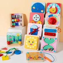 Wooden Busy Module Magnetic Fridge Game For Children's Cognitive Hand-Eye Coordination Training Puzzle Toy Decoration Christmas Gift; - Multicolor - View 8