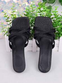 Black Open Toe High Heel Sandals, Breathable, Minimalist Design, Versatile, Slim Heel, Suitable For Women In Summer - Black - View 8