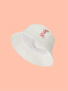 1pc Girls' White Sweet Pink Rose Decor Letter Pattern Bucket Hat, 26 Letters Customizable, Fashionable Soft Cute Lightweight Sun Protection, Suitable As Birthday/Holiday Gift, For Spring/Summer Outdoor Activities, Campus, Fishing - White - View 17