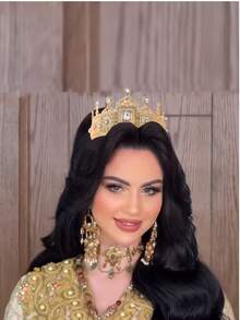 1 pieza Corona estilo palacio marroquí con cristales de aleación de zinc, corona retro francesa de lujo para reina, tocado nupcial de Oriente Medio, adecuado para boda, fiesta, festival, diadema de mujer