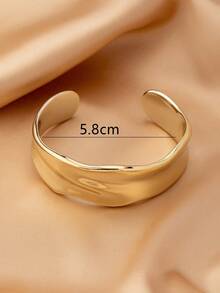 1pc Asymmetric Wavy Cuff Bangle, Gold Plated Open Bangle, Minimalist Geometric Wide Bracelet, Fashion Jewelry For Women - Multicolor - View 6