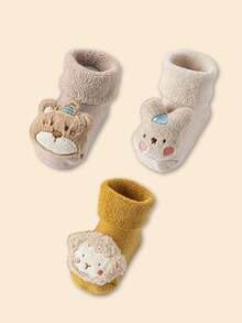 1 Par/3 Pares, Juego de calcetines largos para bebé, Botitas de peluche de dinosaurio, oveja y oso para bebés, Calcetines de felpa suave para invierno, Regalos para recién nacidos durante todo el año - Multicolor - Ver 6