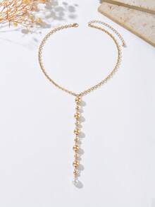 1pc Minimalist Faux Pearl Y-Necklace, Suitable For Daily Wear - Gold - View 8