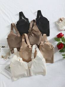 4-Piece Plus Size Bra, Seamless Breathable Wireless Sports Bra For Women - Full Coverage Design, Anti-Slip Material, With Lifting And Support Functions, Comfortable To Wear, Ribbed Details, Made Of Nylon And Elastic Fiber Blend, Hand Wash. Elegant Solid Color Design.Plus Size Lingerie - 彩色 - 查看 9
