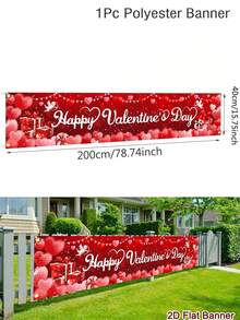 1pc Happy Valentine's Day Banner, 200x40cm Polyester Valentine's Day Outdoor Hanging Banner, Sweet Heart Gift Box & Gnome Pattern Welcome Sign, Happy Valentine's Day Party Supplies, Outside Fence Garage Garden Porch Backdrop Home Decor Wall Room Decor - Multicolor - View 14
